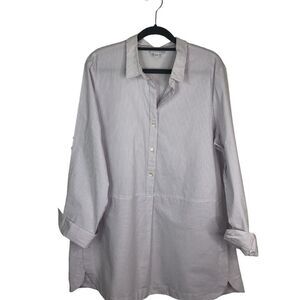 J. Jill Button Down Peplum Blouse Top Shirt Striped Purple White Size‎ Large